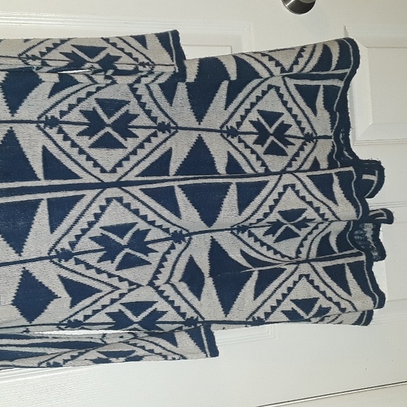 Boho Chic Tribal print Hooded Sweater Duster length blue white - Picture 9 of 11